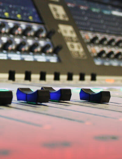 Close up of audio mixing desk