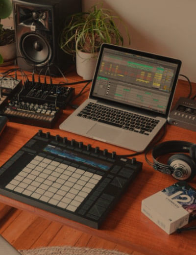 laptop and ableton push on desk