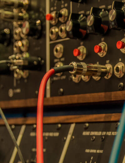 Close-up on modular synthesizer