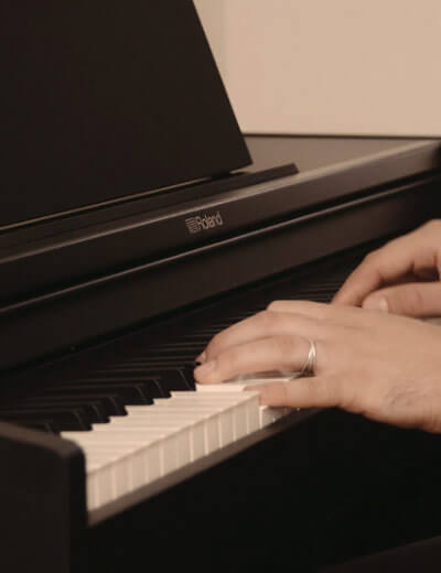 Close up of playing piano